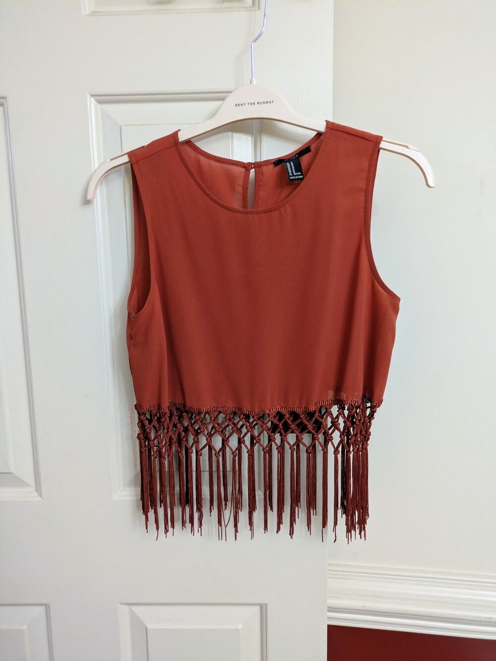 Forever 21 - Rust Macrame Fringe Hem Coachella Crop Tank Top - Sz M - NWOT